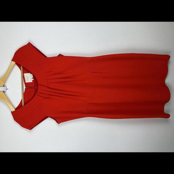 Kate Spade Red Sheath Dress Pleated Neckline Knee Length SIZE 10